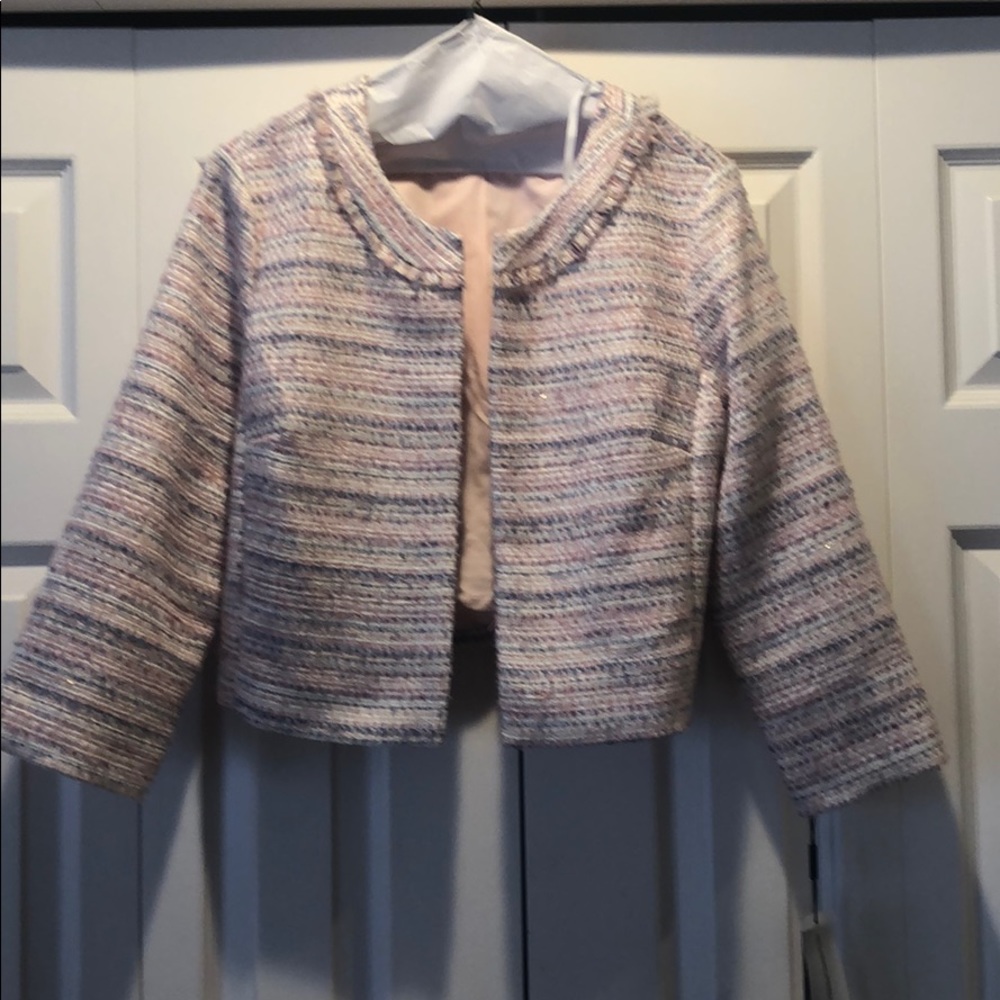 Karl Lagerfeld Pastel Tweed Cropped Jacket - Cream, Pink, Blue